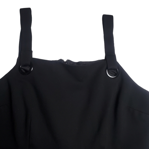 REITMANS Square Neck Sleeveless Sheath Black Dress Metal Eyelet Front Slit - Picture 2 of 14